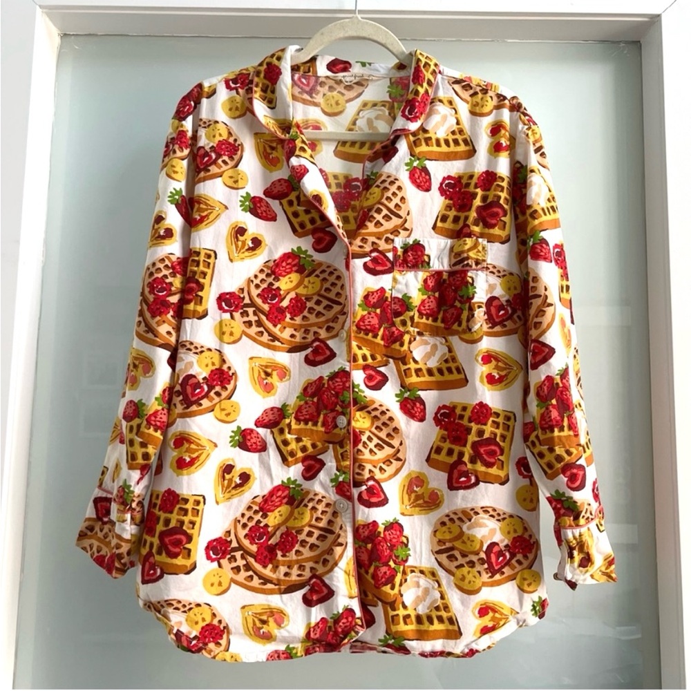 Printfresh Waffles in Bed 3x TOP ONLY Longsleeve Anthropologie Pajamas - Picture 2 of 7